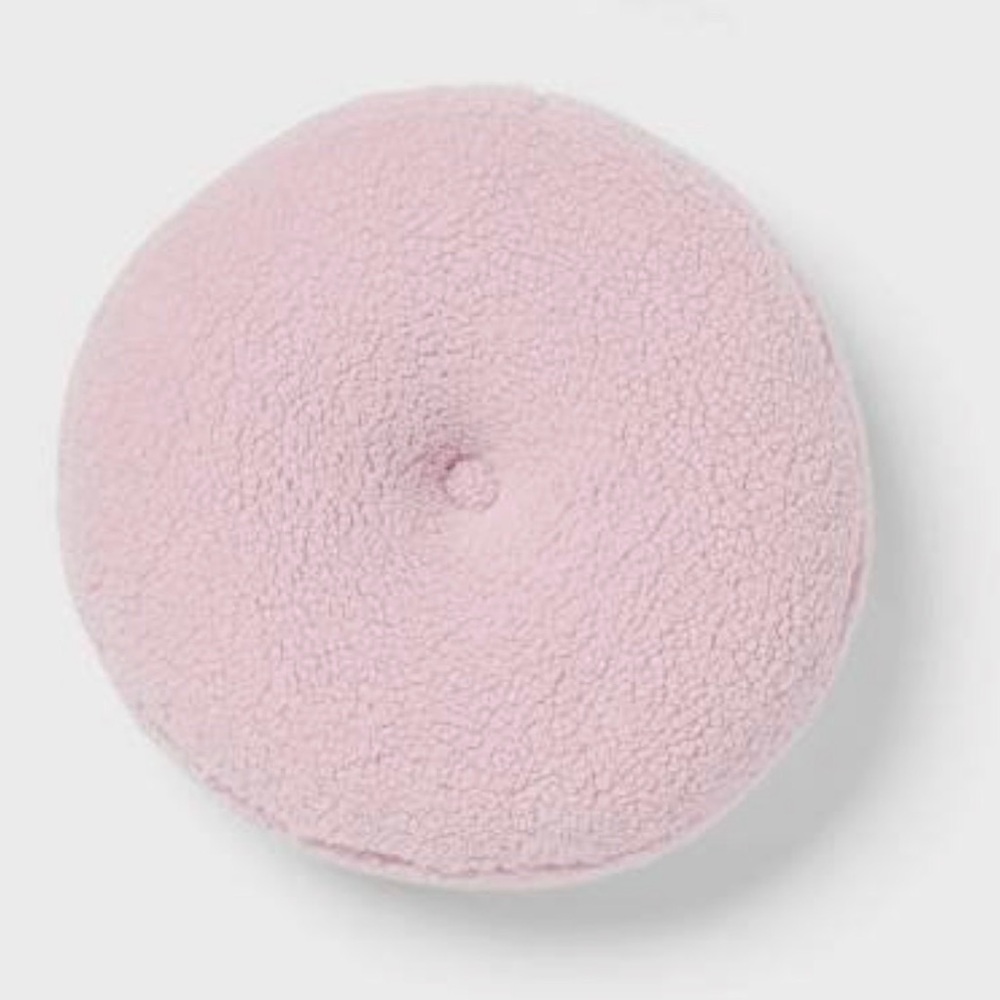 Brand New. Soft pink sherpa throw pillow. Round Boucle 16" - 2 available